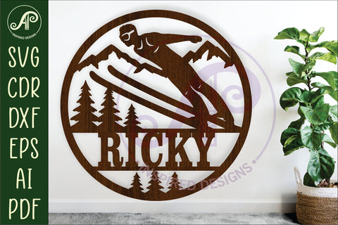 Male Ski Jump wall sign, Skier laser cut sign SVG APInspireddesigns 