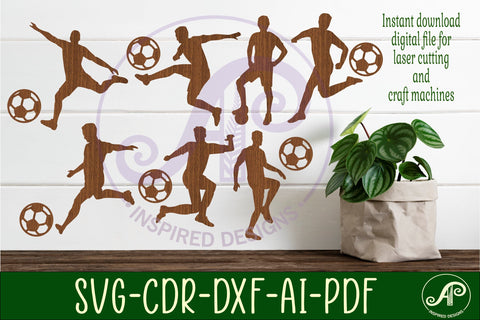 Male soccer player Silhouette laser cut shapes x 7 SVG SVG APInspireddesigns 