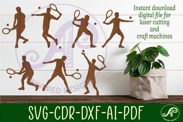 Male Tennis player Silhouette laser cut shapes x 7 SVG SVG APInspireddesigns 