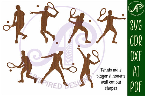 Male Tennis player Silhouette laser cut shapes x 7 SVG SVG APInspireddesigns 