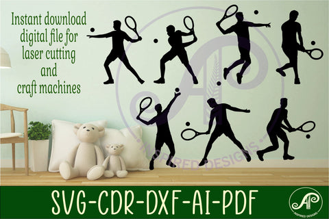 Male Tennis player Silhouette laser cut shapes x 7 SVG SVG APInspireddesigns 