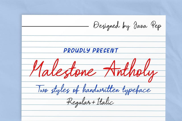 Malestone Antholy / Handwritten type Font Javapep 