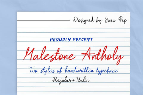 Malestone Antholy / Handwritten type Font Javapep 