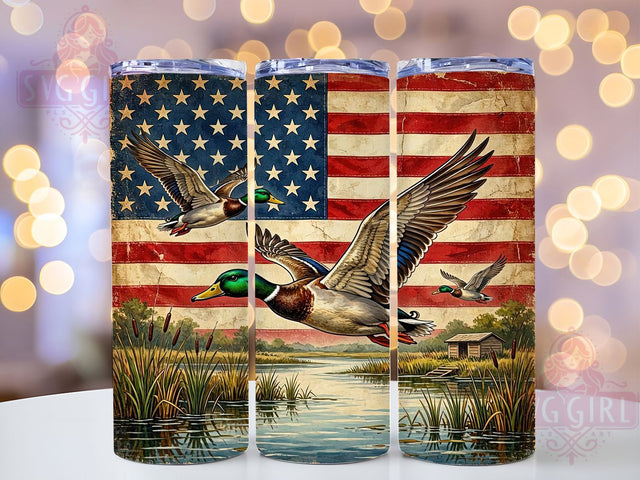 Mallard Duck Patriotic Rustic 20oz Tumbler, Patriotic Design, Rustic Illustration, Flying Ducks, Wildlife Theme, Skinny Tumbler, Sublimation PNG Sublimation SvggirlplusArt 