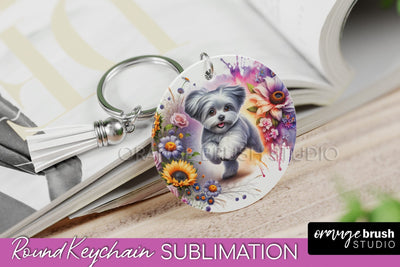 Maltese Keychain - Dog mom Floral Keychain Sublimation Design Sublimation OrangeBrushStudio 