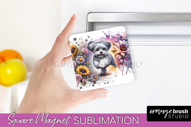 Maltese Magnet Sublimation - Dog Mom Floral Magnet PNG Design Sublimation OrangeBrushStudio 
