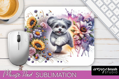 Maltese Mouse Pad Design - Dog Mom Floral Mousepad Sublimation Sublimation OrangeBrushStudio 