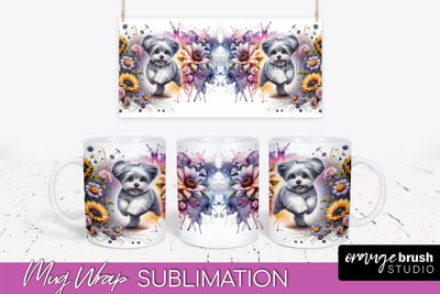 Maltese Mug Wrap - Dog Mom Floral Coffee Mug PNG Sublimation Sublimation OrangeBrushStudio 