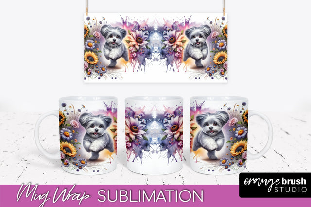 Maltese Mug Wrap - Dog Mom Floral Coffee Mug PNG Sublimation Sublimation OrangeBrushStudio 