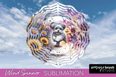 Maltese Wind Spinner, Dog Mom Floral Wind Spinner Sublimation Sublimation OrangeBrushStudio 