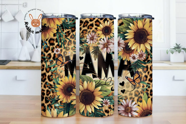 Mama 20 oz Skinny Tumbler Sublimation, Sunflowers Tumbler Wrap, Butterfly Print Png, Leopard Pattern Sublimation Rabbitmakies 