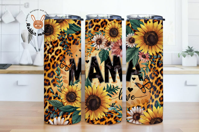 Mama 20 oz Skinny Tumbler Sublimation, Sunflowers Tumbler Wrap, Butterfly Print Png, Leopard Pattern Sublimation Rabbitmakies 