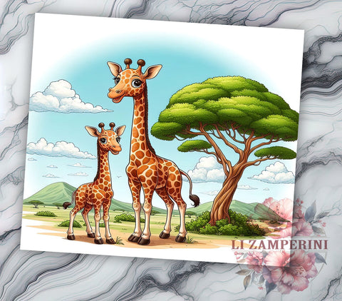 Mama Baby Giraffe 20 oz Skinny Tumbler Sublimation Design, Straight & Tapered Tumbler Png, Giraffes Tumbler Png, Digital Download PNG Sublimation Li Zamperini 