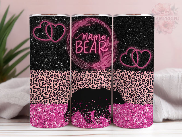 Mama Bear 20oz Skinny Tumbler, Bears Glitter Tumbler Wrap PNG, Straight & Tapered Tumbler Wrap, Instant Digital Download Sublimation Li Zamperini 