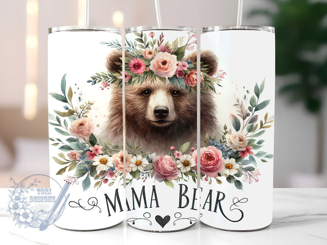 Mama Bear 20oz Skinny Tumbler, Floral Mom Tumbler Png, Straight & Tapered Tumbler Wrap, Instant Digital Download Sublimation ToriDesigns 