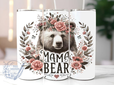Mama Bear 20oz Skinny Tumbler, Floral Mom Tumbler Png, Straight & Tapered Tumbler Wrap, Instant Digital Download Sublimation ToriDesigns 