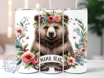 Mama Bear 20oz Skinny Tumbler, Floral Mom Tumbler Png, Straight & Tapered Tumbler Wrap, Instant Digital Download Sublimation ToriDesigns 