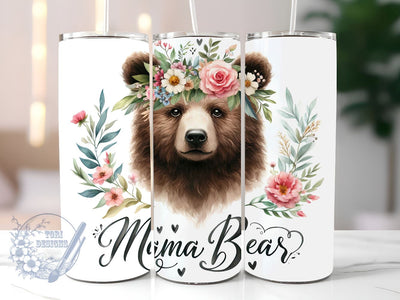 Mama Bear 20oz Skinny Tumbler, Floral Mom Tumbler Png, Straight & Tapered Tumbler Wrap, Instant Digital Download Sublimation ToriDesigns 