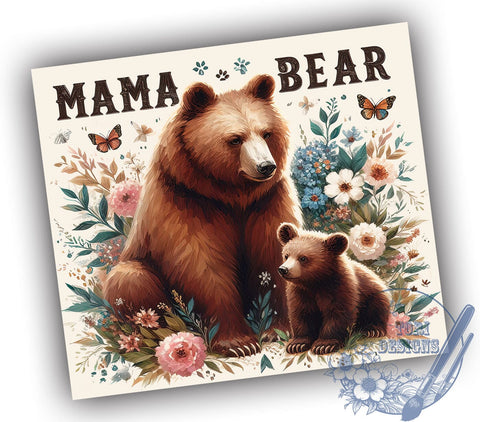 Mama Bear 20oz Skinny Tumbler PNG, Mother's Day Tumbler Sublimation Wrap, Straight & Tapered Tumbler Wrap, Instant Digital Download Sublimation ToriDesigns 