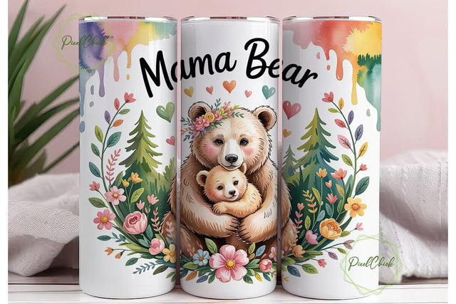 Mama Bear 20oz Tumbler Wrap Sublimation PixelChick 