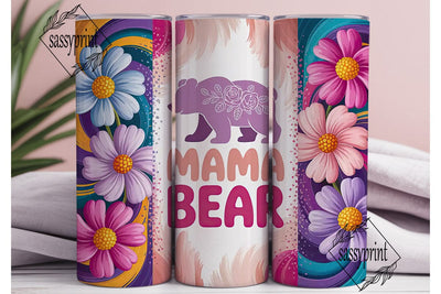 Mama Bear Floral Bliss 20oz Tumbler Wrap Sublimation sassyprint 