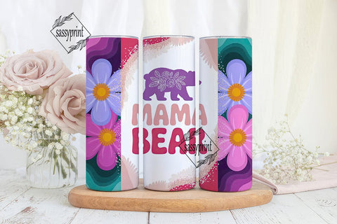 Mama Bear Floral Bliss 20oz Tumbler Wrap Sublimation sassyprint 