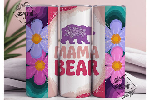 Mama Bear Floral Bliss 20oz Tumbler Wrap Sublimation sassyprint 