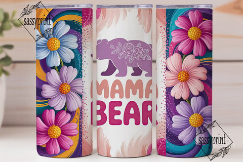 Mama Bear Floral Bliss 20oz Tumbler Wrap Sublimation sassyprint 