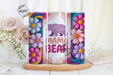 Mama Bear Floral Bliss 20oz Tumbler Wrap Sublimation sassyprint 