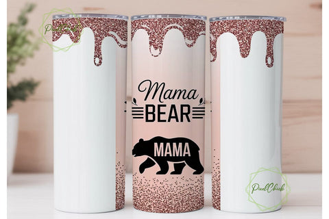 Mama Bear Glitter Drip 20oz Tumbler Wrap Sublimation PixelChick 