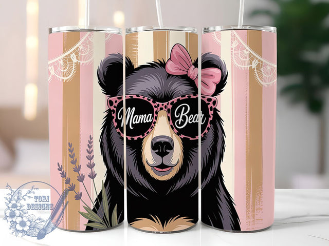 Mama Bear Mother's Day Cute Tumbler Wrap, 20oz Tumbler Wrap, Sublimation Tumbler Design, Bear Tumbler PNG, Mom Tumbler Wrap, Mother's Day Tumbler, Cute Bear Cup Design Sublimation ToriDesigns 