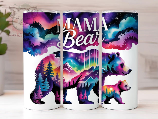 Mama Bear Northern Lights 20oz Tumbler, Northern Lights, Mother’s Day, Dreamy Night Sky, Glowing Design, 20oz Tumbler Wrap, Sublimation PNG Sublimation Lara' s Designs 