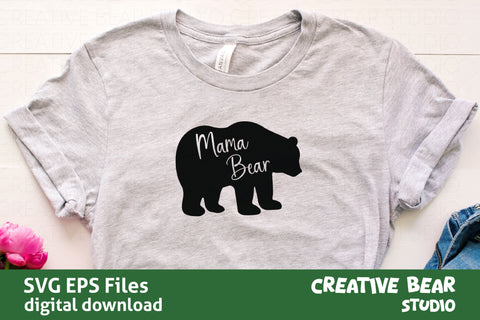 Mama Bear Silhouette with Script Words SVG SVG Creative Bear Studio 