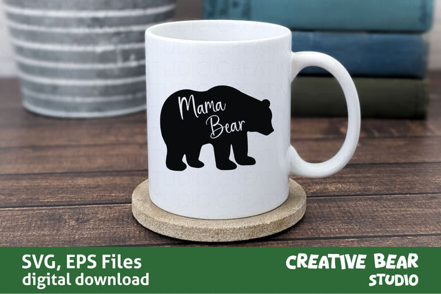 Mama Bear Silhouette with Script Words SVG SVG Creative Bear Studio 