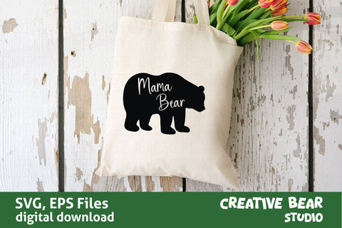 Mama Bear Silhouette with Script Words SVG SVG Creative Bear Studio 