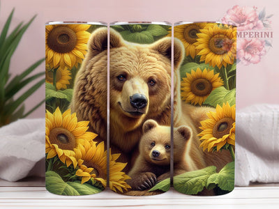Mama Bear Sunflower 20oz Tumbler, Sunflower Theme, Watercolor Style, Seamless Pattern, Cute Print, 20oz Sublimation, PNG Design Sublimation Li Zamperini 