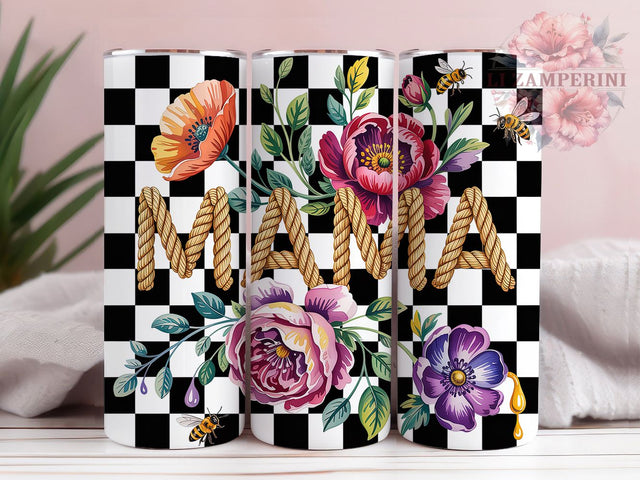 Mama Bee Floral 20oz Tumbler Wrap, Floral Design, Bee Theme, Mother’s Day, Nature Inspired, 20oz Tumbler Wrap, Sublimation PNG Sublimation Li Zamperini 