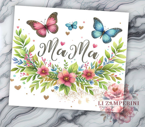 MAMA Boho Butterfly 20oz Tumbler Wrap PNG, Mother Day Tumbler Png, Straight & Tapered Tumbler Wrap, Instant Digital Download Sublimation Li Zamperini 