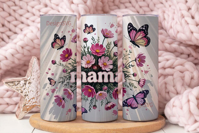 Mama Butterfly Floral 20oz Tumbler Wrap Sublimation DesignSVG 