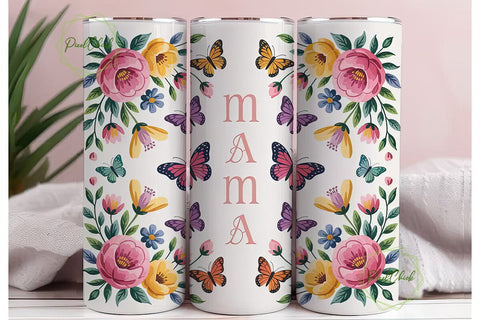 Mama Butterfly Floral 20oz Tumbler Wrap Sublimation PixelChick 