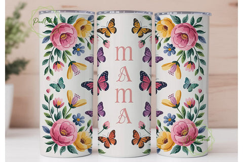 Mama Butterfly Floral 20oz Tumbler Wrap Sublimation PixelChick 