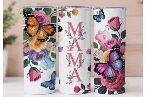 Mama Butterfly Floral 20oz Tumbler Wrap Sublimation PixelChick 