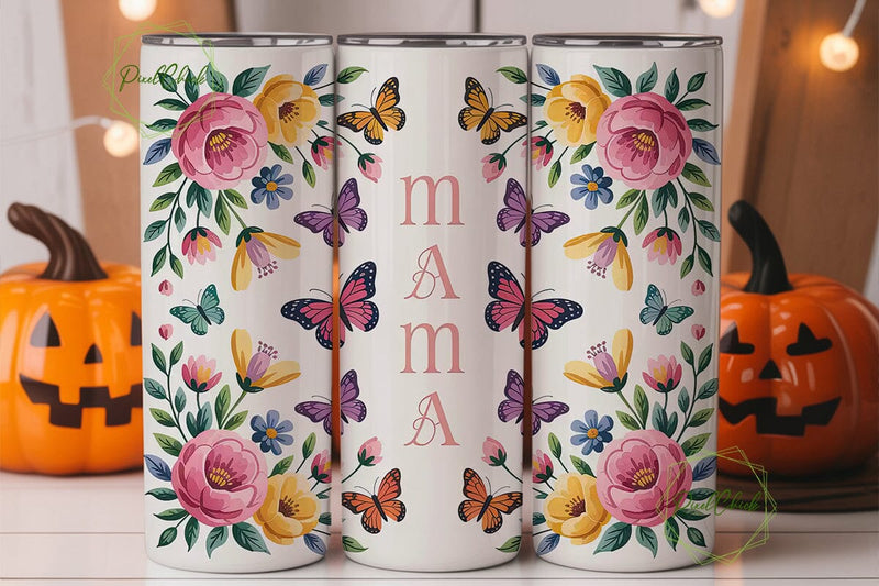 Mama Butterfly Floral 20oz Tumbler Wrap Sublimation PixelChick 