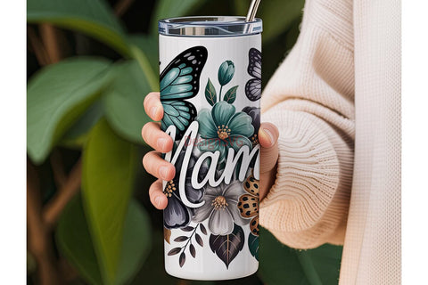 Mama Butterfly Floral Tumbler Wrap Sublimation DesignSVG 