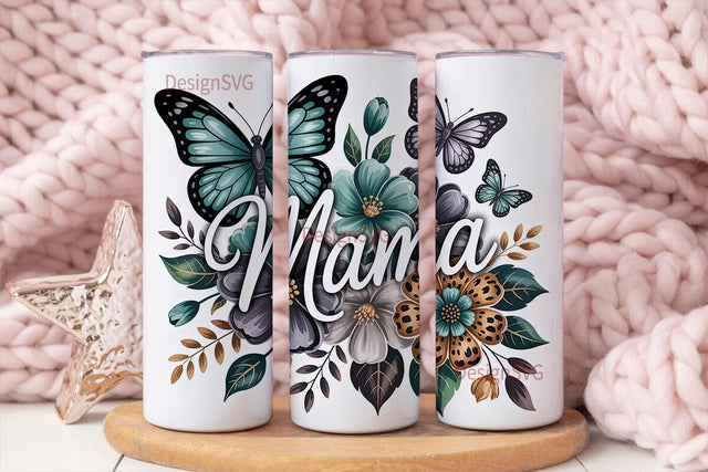 Mama Butterfly Floral Tumbler Wrap Sublimation DesignSVG 