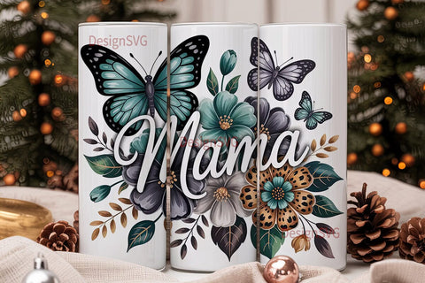 Mama Butterfly Floral Tumbler Wrap Sublimation DesignSVG 