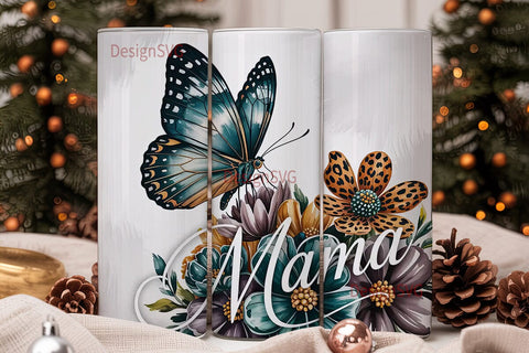 Mama Butterfly Floral Tumbler Wrap Sublimation DesignSVG 