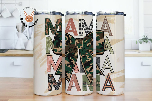 Mama Camo Bow 20oz Skinny Tumbler Sublimation Designs Sublimation Rabbitmakies 