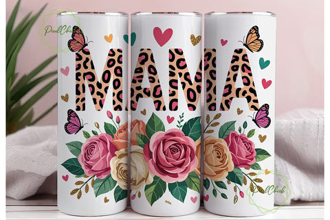 Mama Cheetah Floral 20oz Tumbler Wrap Sublimation PixelChick 