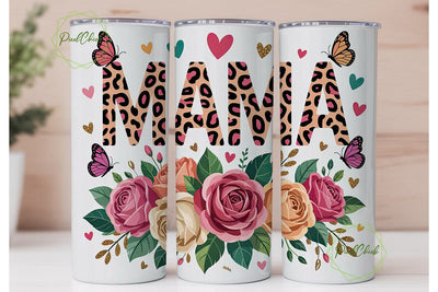 Mama Cheetah Floral 20oz Tumbler Wrap Sublimation PixelChick 
